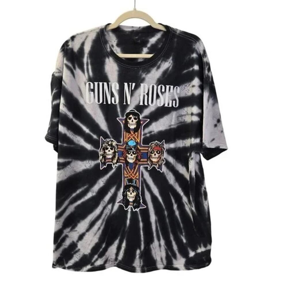 Guns N Roses Vintage Style Tie Dye Appetite for Destruction TShirt L Black White - Picture 10 of 14